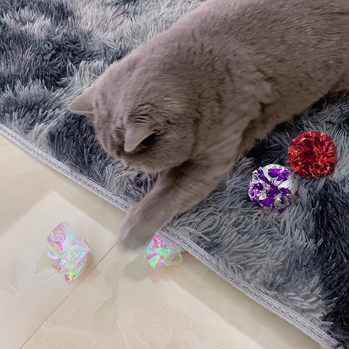 Andiker Cat Crinkle Balls, 2.36 Inches 6 Colors 12pcs Cat Balls Chew and Chase Kitten Mylar Crinkle Ball Lightweight Cats Toys for Indoor Cats to Keep Fit and Active(12pcs)