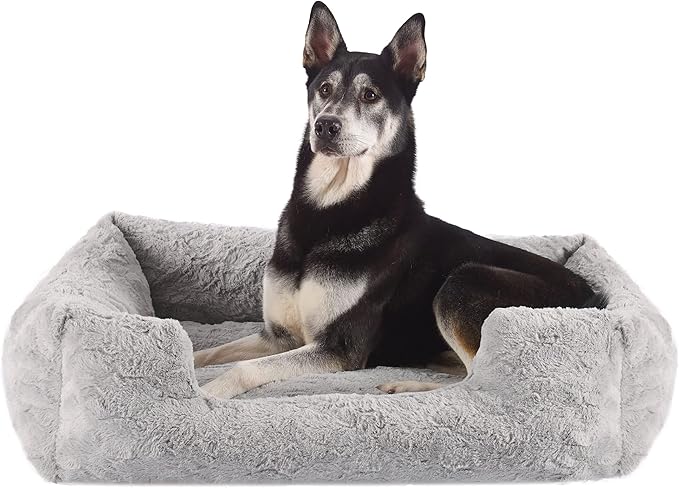 Best Friends by Sheri Lux Lounge Bed Calming Faux Fur Dog Bed, Gray, Large, 36" x 27"
