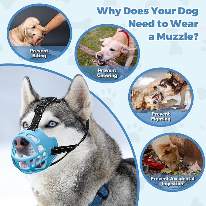 Dog Muzzle for Large Dogs, Breathable Basket Muzzles for Small, Medium and X-Large Aggressive Dog, Allows Panting Drinking, Suitable for Grooming Trimming Training (3, Luminous Blue)