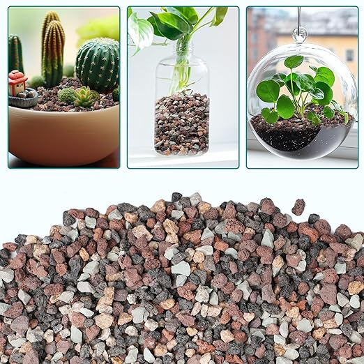 5lbs Terrarium Rocks for Pots Indoor, Succulent, Cactus, Bamboo, Bonsai Tree, 1/5 Inch Rocks for Planters Drainage, Mixed Color Small Lava Rocks for Top-Dressing
