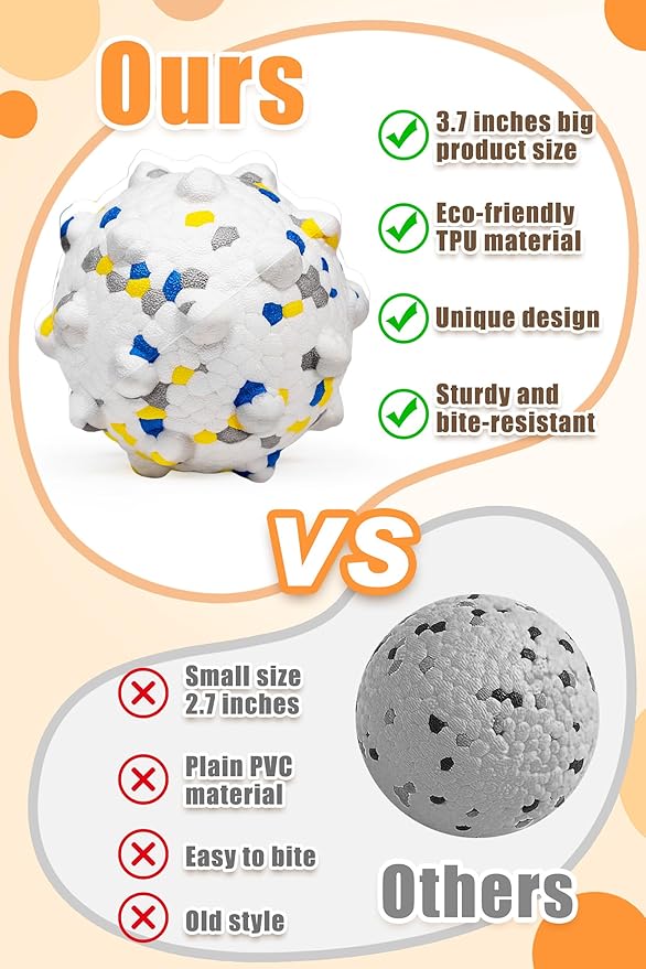 3.7'' Dog Balls for Dogs Aggressive Chewers Indestructible Tennis Durable Bouncy Interactive Dog Toy Balls for Fetch Game Floating Balls (White Large)