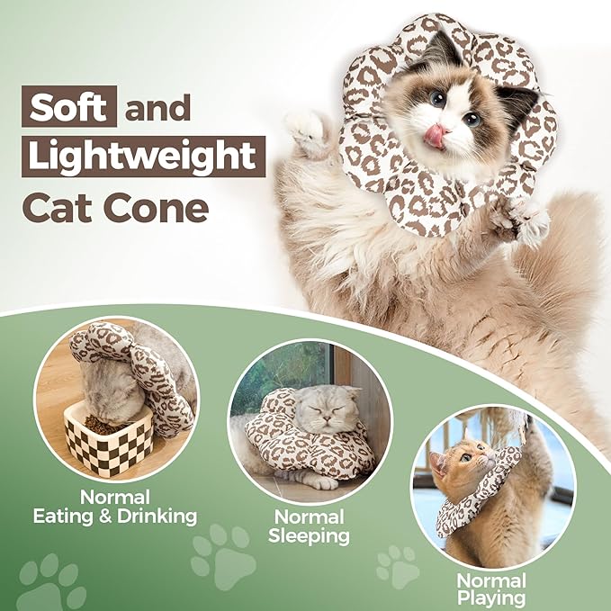 ComSaf Cat Cone Collar Soft - Cat Cones to Stop Licking e Collar for Cats After Surgery, Elizabethan Collar for Kitten Recovery, Comfortable Soft e Collar Cone for Medium Cats, Brown Leopard, M