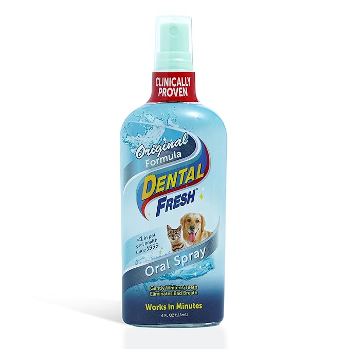 Dental Fresh Oral Spray for Dogs and Cats, Eliminates Bad Breath and Protects Their Teeth & Gums, 4 Fl Oz.