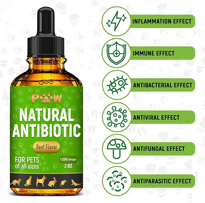 Antibiotics for Dogs | Antibiotics for Cats | Herbal Supplement for Digestion, Breathing, Urination | for Infections, Cough, Allergies | Beef Flavor & Cranberry | for All Pet Breeds | 2 Oz