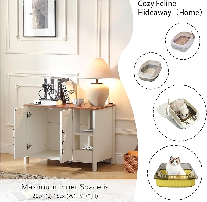 31.9'' Small Cat Litter Enclosure,Adjustable Shelf for Dog Proof and Storage,Locks Added for cat,Cat Litter Collector,Small Indoor Cat House,Grey