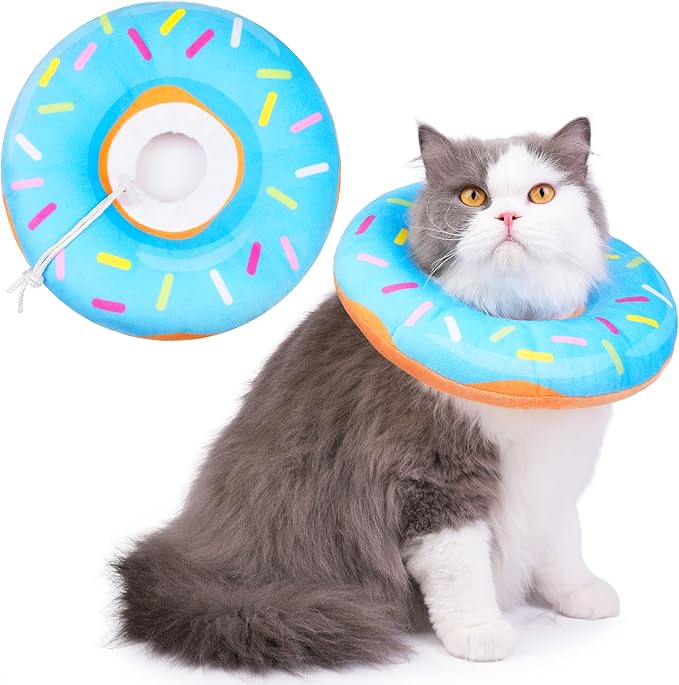 Cat Cone Collar Soft, Cat Recovery Collar for Wound Healing Cute Cat Donut Adjustable Cat Cones to Stop Licking Comfortable Lightweight Neck Elizabethan Collars for Cats Kittens After Surgery