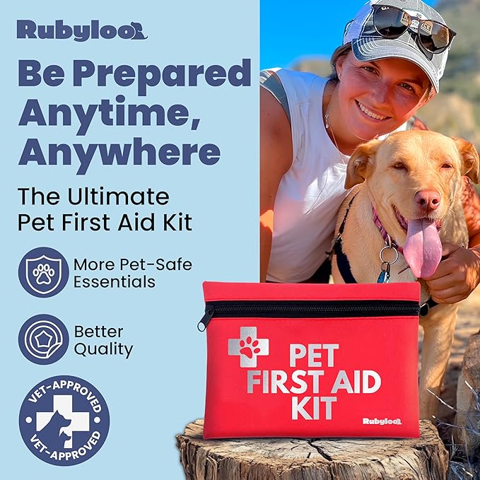 Dog First Aid Kit for Hiking & Travel - Vet Approved Emergency Supplies - Pet First Aid Kit Guide, Tick Remover, Thermal Blanket & More - Compact Dog Hiking Gear for Camping, Hunting, Backpacking