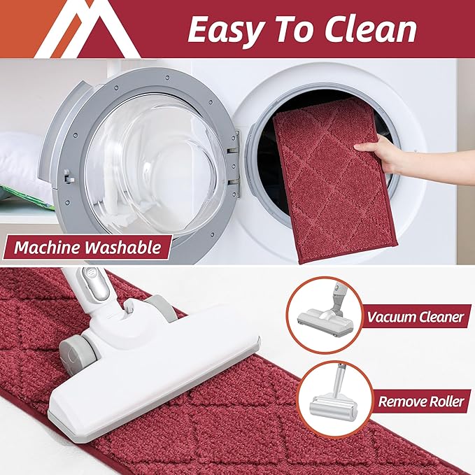 COSY HOMEER Edging Stair Treads Non-Slip Carpet Mat 28inX9in Indoor Stair Runners for Wooden Steps, Edging Stair Rugs for Kids and Dogs, 100% Polyester TPE Backing (4pc, Red)