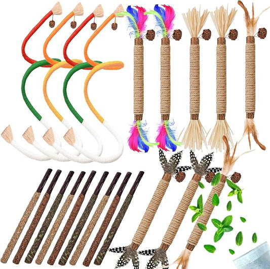 Cat Toys 21PCS Catnip Toy for Indoor Kitten Treat Cats Chew Stick for Dental Cleaning Teeth Kitten Silvervine Rope Kitty Feather Snack for for Kick Molar Scratch Self Play Interactive Boredom