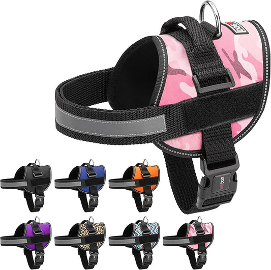 Dogline Dog Harness, Reflective No-Pull Adjustable Vest with Handle, Breathable No-Choke Harness for Small, Medium or Large Dogs Room for Patches Girth 18 to 24 in Pink Camo