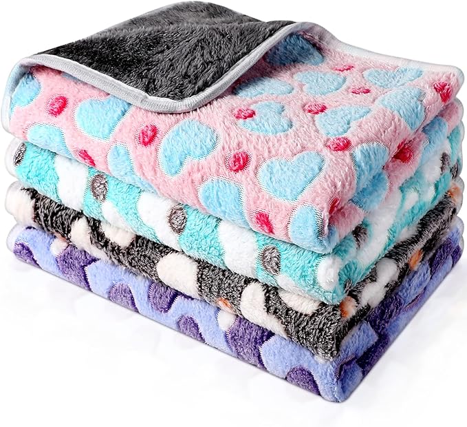 4 Pcs Waterproof Guinea Pig Blankets Washable Small Animal Fleece Bedding Absorbent Guinea Pig Cage Liners Reusable Pet Pee Pad Sleep Mat Pad Cover for Hamster Ferret (Heart Pattern,24 x 47 Inch)