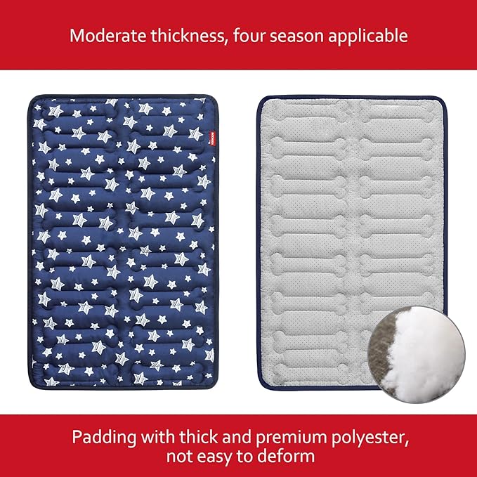 Dog Crate Mat (30" X 19"), Soft Dog Bed Mat with Cute Prints, Personalized Crate Pad, Anti-Slip Bottom, Machine Washable Kennel Pad, Navy