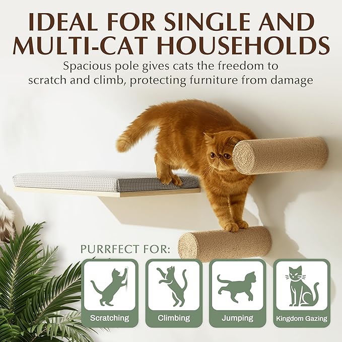 2-Pack Sisal Wall-Mounted Cat Climbing Wall Steps, Cat Wall Steps/Stairs with Sisal Scratching Surface, Wall Shelf Furniture for Climbing & Play for Kittens & Cats, Hidden Mounts