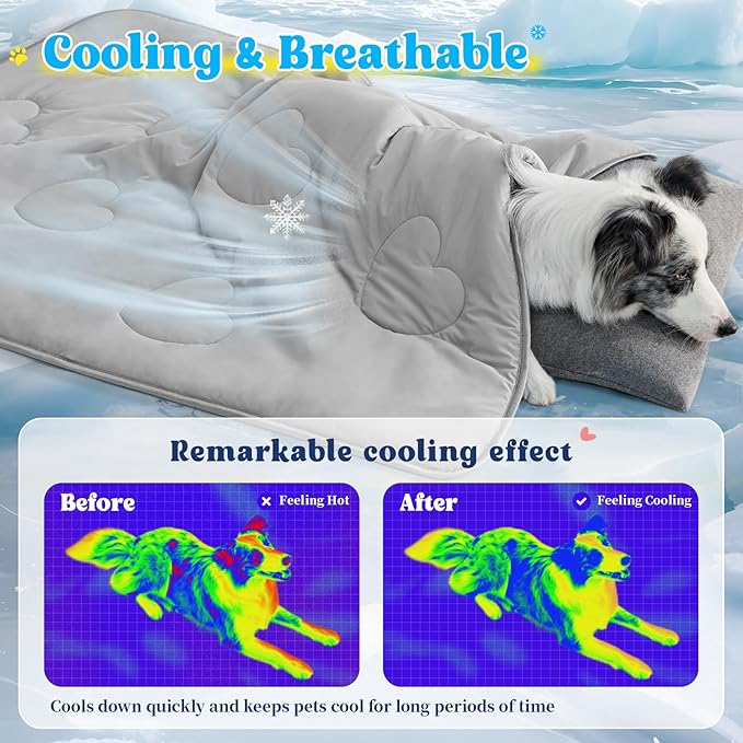 Cooling Blanket for Dogs, Lightweight & Durable Dog Cooling Mat, Q-MAX>0.45 Soft Breathable Pets Comforter for Couch, Bed & Car Essential - Light Grey 25x40 Inches