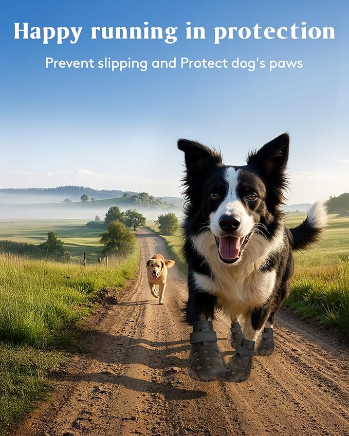 Dog Shoes for Hot Pavement, Breathable Dog Boots Paw Protectors with Adjustable Straps & Non-Slip Sole, Easy On & Off, Waterproof, Easy-Cleaning (Black, S)