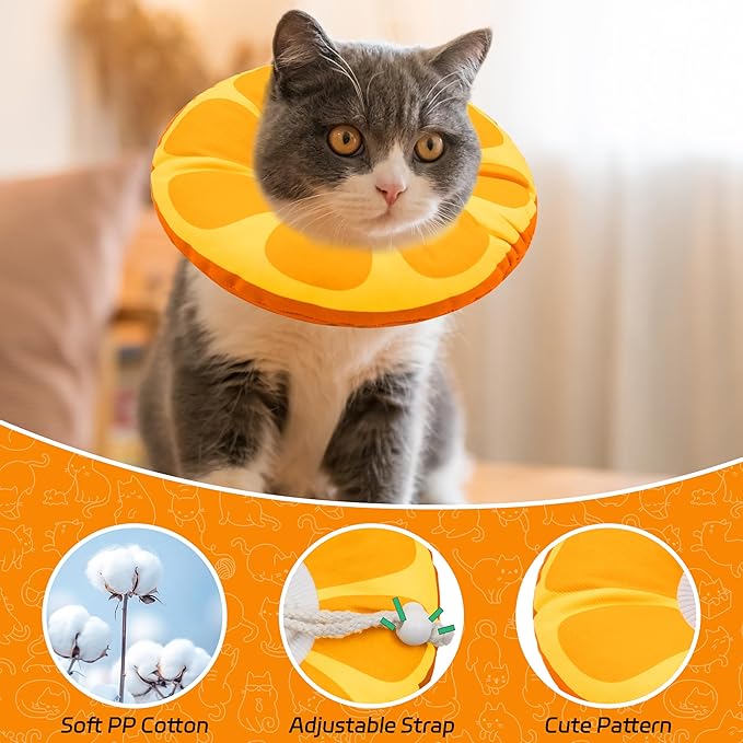 Cat Cone Collar Soft, Cat Recovery Collar for Wound Healing Cute Donut Elizabethan Cone for Kittens, Adjustable Cones for Cats to Stop Licking Neck Protective Cones After Spay(Orange, Small)