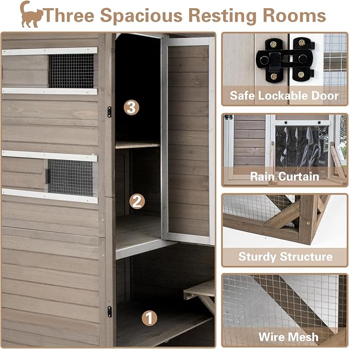 Catio Outdoor Cat Enclosure, Large Cat House Cat Cage Condo Indoor Playpen Kitty Shelter with Multi-Level Platforms, Waterproof Roof, Pull-Out Tray, and 2 Resting Boxes