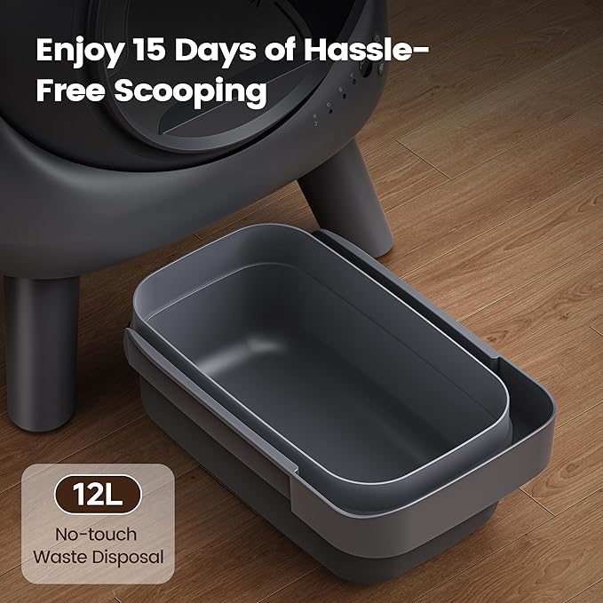 Automatic Cat Litter Box for Cats, Self Cleaning Litter Box, 65L Robot with APP Control, Safety Protection, 1 Roll Garbage Bags