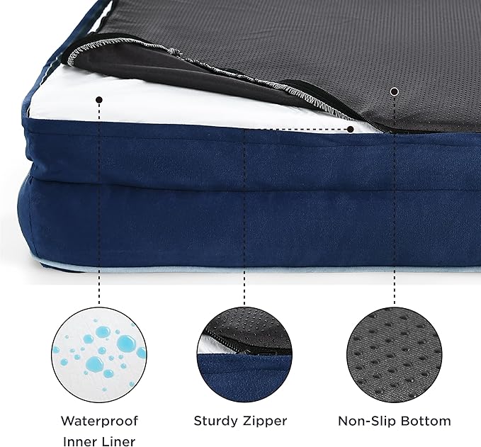 Bedsure XXL Orthopedic Dog Bed for Extra Large Dogs - Washable Giant Dog Cat Bed Waterproof, Comfort Dogs Couch Sofa with Washable Removable Cover, Pet Bed with Nonskid Bottom, Blue Navy, 52"