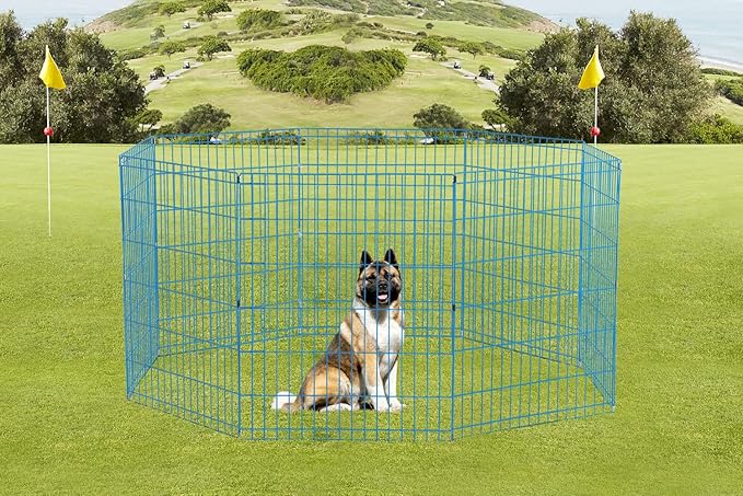 30 Tall Dog Blue Playpen Crate Fence Pet Kennel Play Pen Exercise Cage -8 Panel
