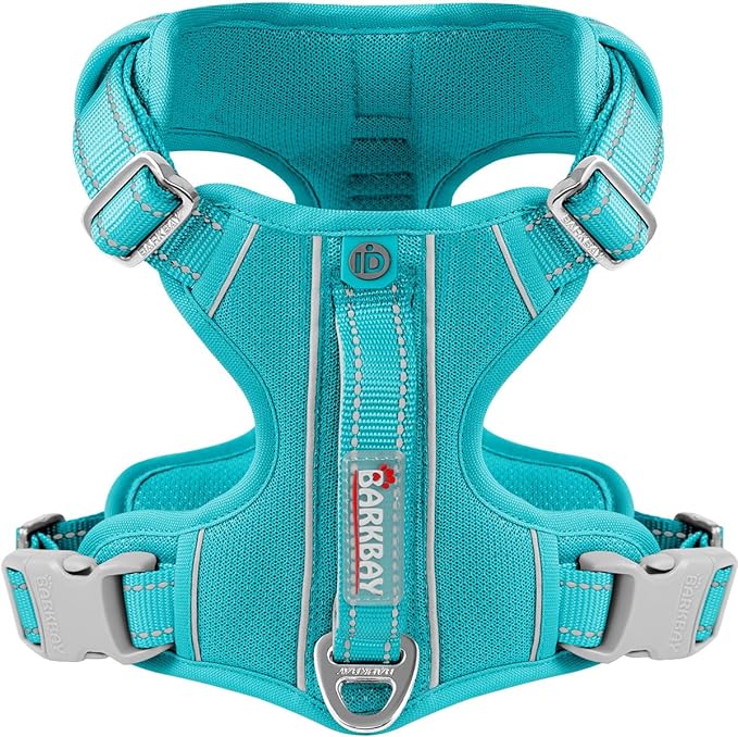 BARKBAY Dog Harness No Pull with ID Tag Pocket - Heavy Duty, Reflective, Easy Control for Large Dogs(Ocean Blue,L)