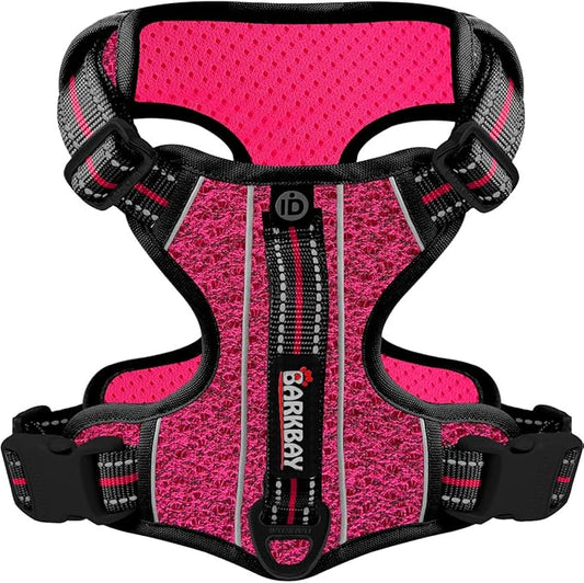 BARKBAY Dog Harness No Pull with ID Tag Pocket - Heavy Duty, Reflective, Easy Control for Large Dogs(Pink/Black,M)