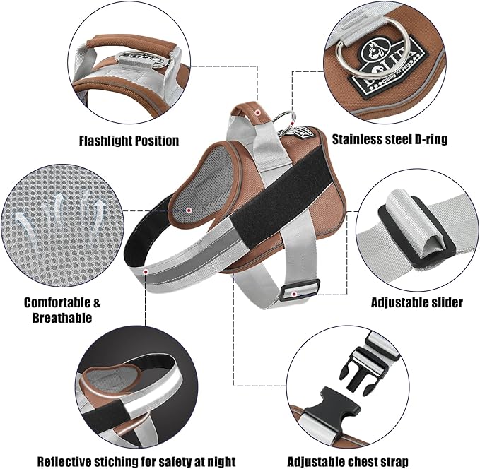 Bolux Dog Harness, No-Pull Reflective Dog Vest, Breathable Adjustable Pet Harness with Handle for Outdoor Walking - No More Pulling, Tugging or Choking