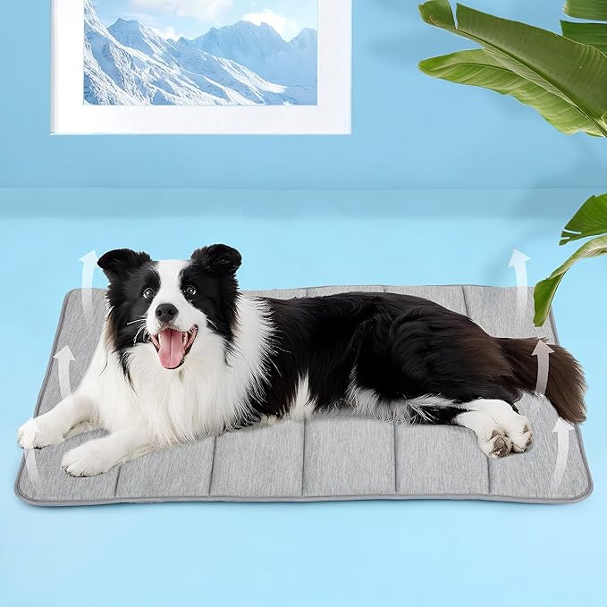 Dog Cooling Mat for Large Dogs - 35x23 Orthopedic Memory Foam Pet Pad for Summer, QMAX>0.5, Washable Premium Comfort Crate Pad for Your Furry Companion, Grey,
