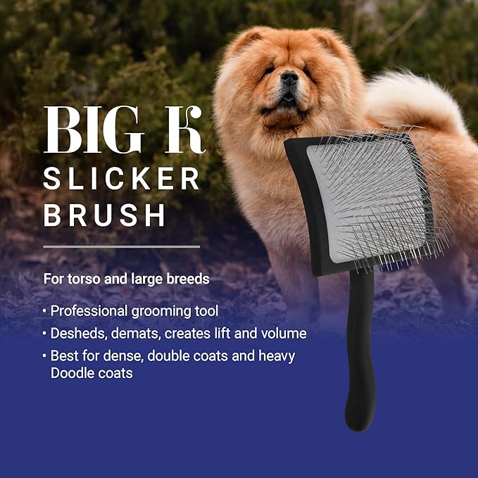 Chris Christensen Big K Dog Slicker Brush for Dogs (Goldendoodles, Labradoodles, Poodles), Groom Like a Professional, Fluff Detangle Style, Saves Time Energy, Black, Large