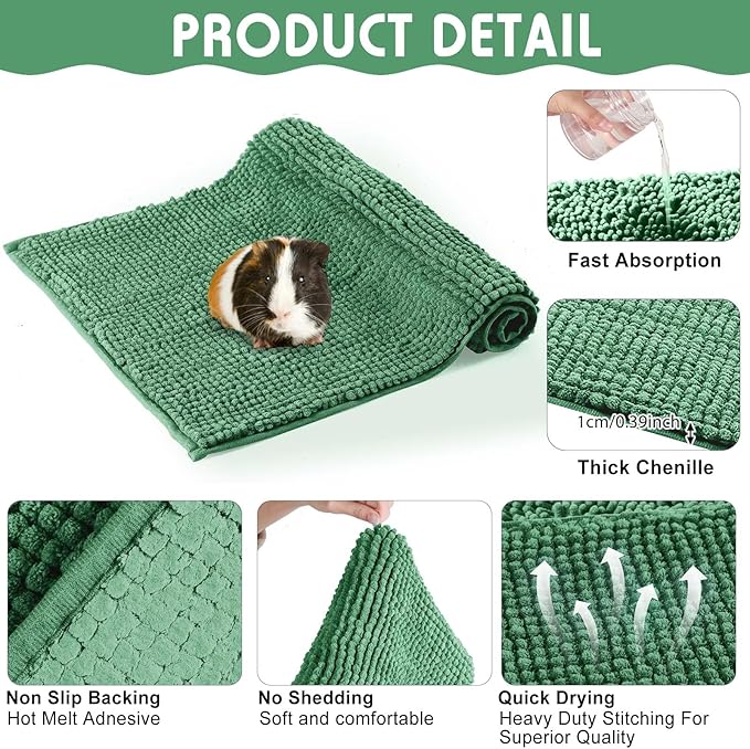 Amylove 4 Pcs Guinea Pig Cage Liner Guinea Pig Bedding Washable Fleece Pee Pads Reusable Small Animals Training Mat Small Animal Sleeping Bed for Bunny Hamster(Dark Green,16 x 24 Inch)