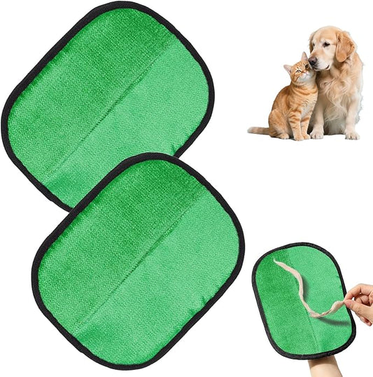 2PCS Electrostatic Pet Grooming Gloves, Reusable Hair Remover for Dog Cat Fur on Clothes Furniture Car Seat/Green