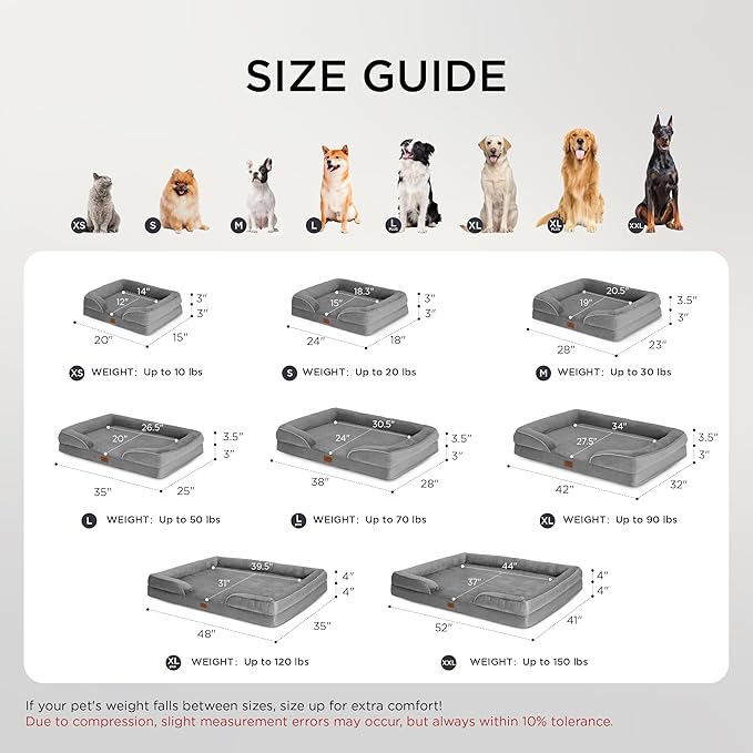 Bedsure XXL Orthopedic Dog Bed for Extra Large Dogs - Washable Giant Dog Cat Bed Waterproof, Comfort Dogs Couch Sofa with Washable Removable Cover, Pet Bed with Nonskid Bottom, Grey, 52"