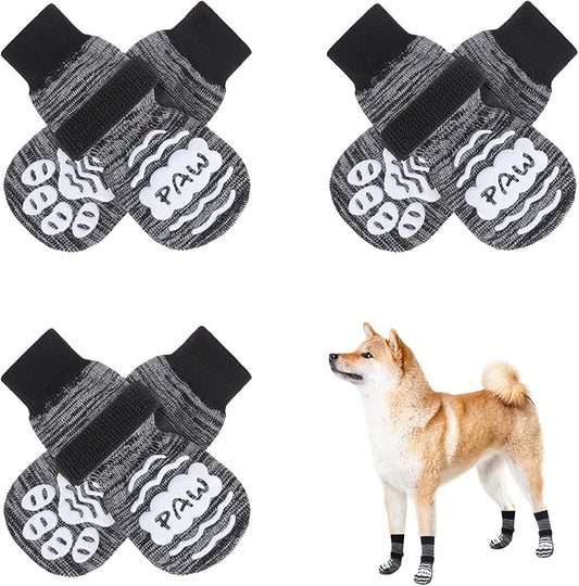 BEAUTYZOO Anti Slip Dog Socks for Small Medium Large Dogs,Paw Protector with Grips for Hardwood Floor Hot/Cold Pavement,Traction Control 3 Pairs AntiTwist Dog Shoes to Prevent Licking for Senior Dog