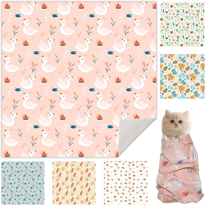 27.6" Cat Grooming Wrap, Cat Wrap for Cutting Nails, Self-Adherent Fabric Wrap for Cats, Cat Burrito Wrap Anti-Scratch, Anti-Escape, Multifunctional Swaddle Wrap Pet Tool (Swan, X Large)