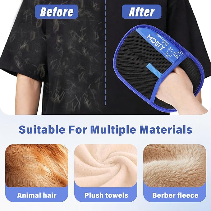 2Pcs Pet Hair Removal Glove,Double Sided Electrostatic, Reusable Cat & Dog Hair Remover Mitt for Furniture, Couch, Carpet, Car Seat, Quick Cleaning Grooming Glove