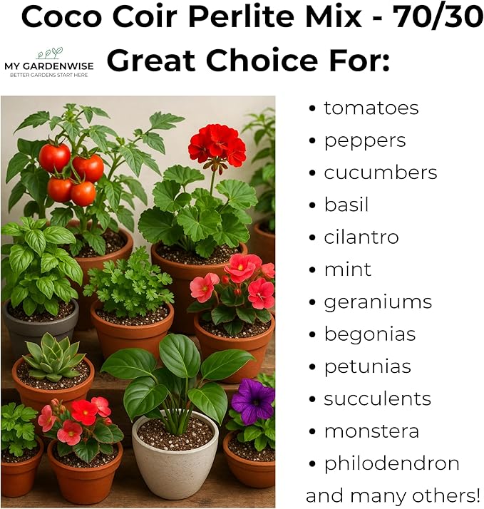 Coco Perlite - Coco Coir Perlite Mix - 70/30 Growing Media - Hydroponic, Indoor & Outdoor, Grow Bags & House Plants (5 quarts)