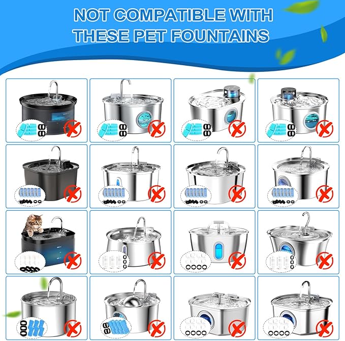 Cat Water Fountain Filters, 20Pack Cat Fountain Replacement Filters for Stainless Steel 108oz/3.2L& 67oz/2L adjustable Water Flow Pet Water Fountain,Dog Water Fountain Filters（10 Filters& 10 Sponges)