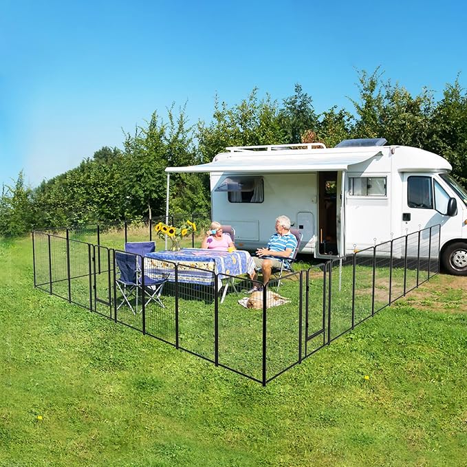 Dog Playpen Outdoor Extra Wide 24 Panels Heavy Duty Dog Fence 50" Height Anti-Rust with Doors Portable for RV Camping Yard, Total 63FT, 316 Sq.ft, Snowy Black