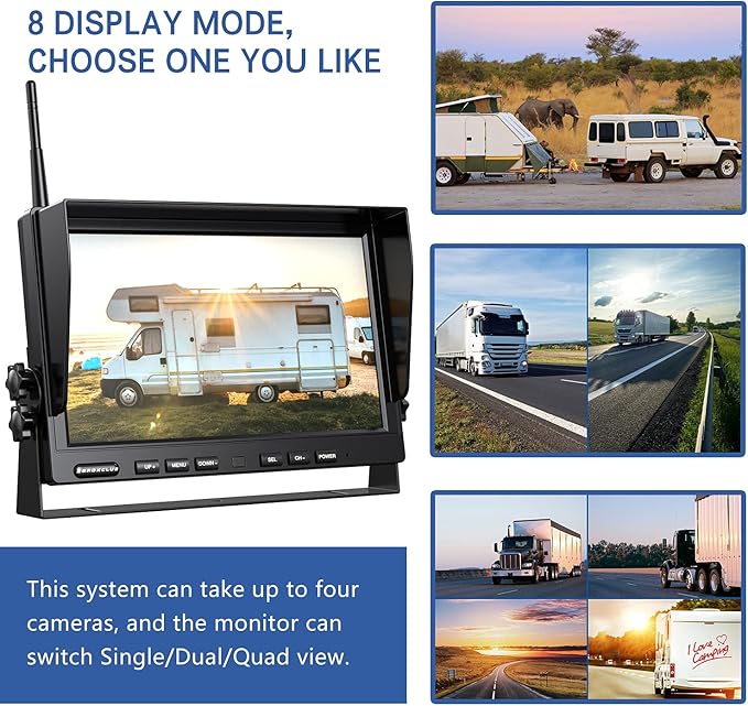 1080P Wireless Backup Camera System with 10 Inch DVR 4 Split Monitor, IP69 Waterproof Stable Signal Record Wireless 1 Rear and 2 Side View Cameras for RV Truck Trailer Camper (BW103)