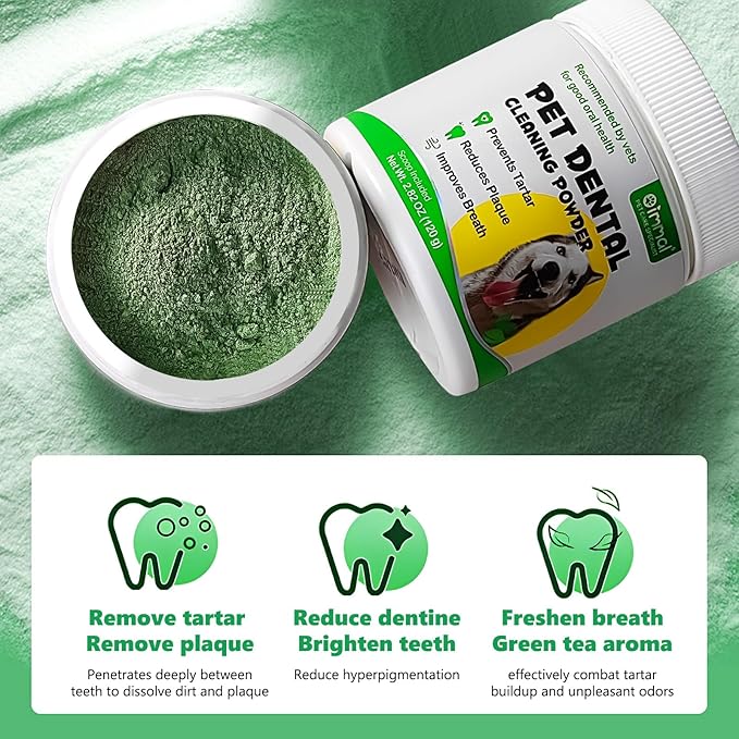 Dog Dental Powder, 120g Teeth Cleaning Powder for Dogs, Breath Freshener with Probiotics Improve Bad Breath, Remove Plaque & Tartar - Pets Dental Care Supplement for Dogs - 4.23 OZ/Scoop Included