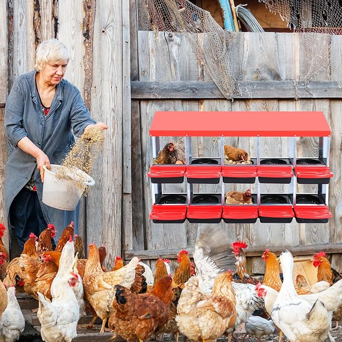 Chicken Nesting Box, 10 Hole 2 Layer Hen Nest Box, Roll Away Eggs Laying Boxes,Cleanable Pull Out Hen Roosting Boxes
