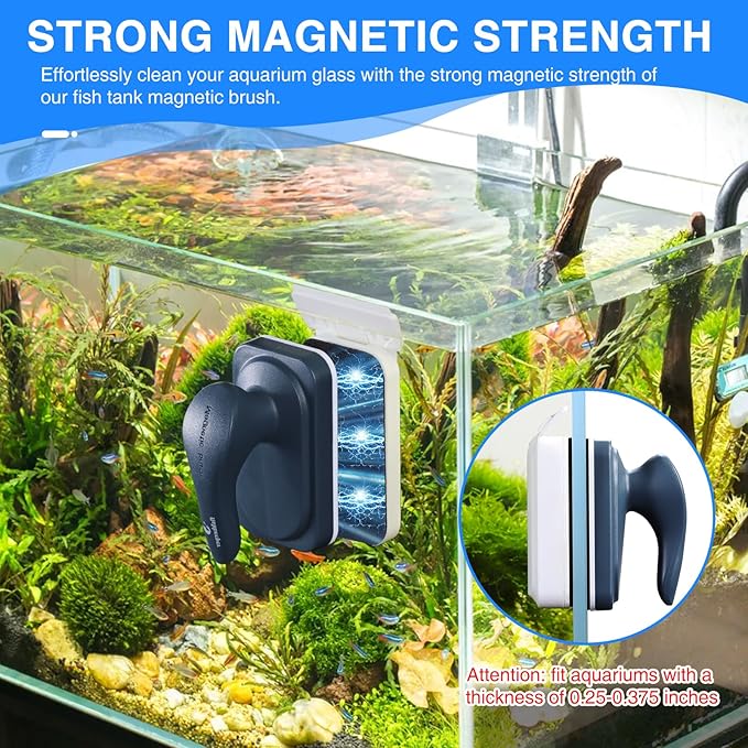 Aquarium Strong Magnetic Glass Cleaner Brush, Fish Tank Algae Magnet Cleaning Tool with 2 Detachable Scrapers, Mag Float Scrubber for 0.25-0.375Inch Glass and Acrylic Tanks