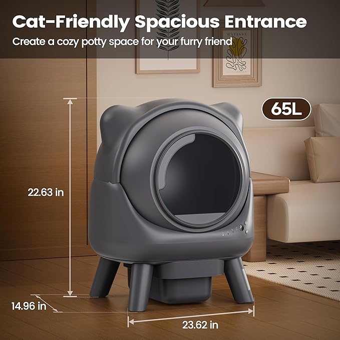 Automatic Cat Litter Box for Cats, Self Cleaning Litter Box, 65L Robot with APP Control, Safety Protection, 1 Roll Garbage Bags