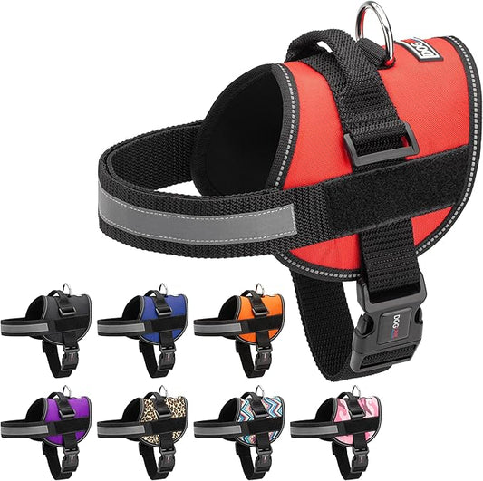 Dogline Dog Harness, Reflective No-Pull Adjustable Vest with Handle for Walking, Training, Service Breathable No - Choke Harness for Small, Medium or Large Dogs Room for Patches Girth 18 to 24 in Red