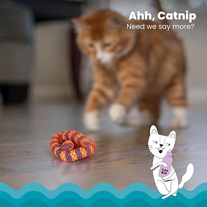 Catstages Plaque Away Pretzel Cat Toy – Interactive Catnip Dental Chew Toy to Help Clean Teeth, Fun for Play and Chewing, Orange