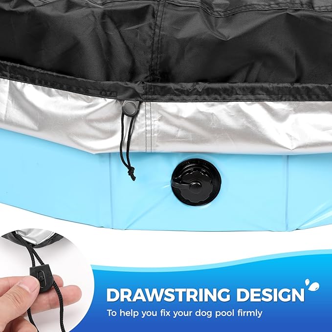 32 inch Foldable Dog Pet Bath Pool Cover, Portable Round Collapsible Pool Cover with Oxford Cloth Material and Drawstring Design for Dog Pet Pool, Waterproof and Dustproof (Black)