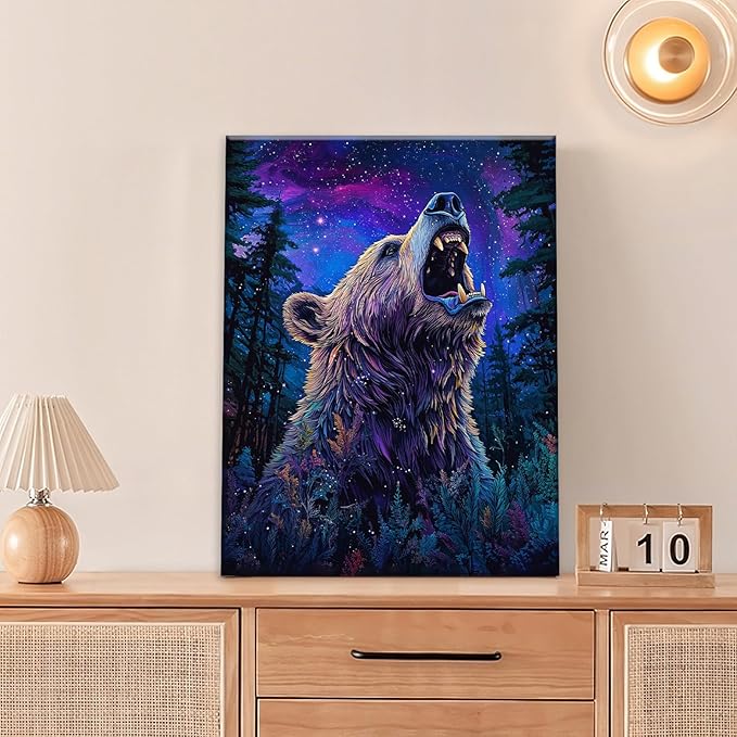 Bear Forest Wall Art Canvas Fantastic Animal Wall Decor Prints Framed Painting Pictures Gifts Artwork for Bathroom Kitchen 12"x16"