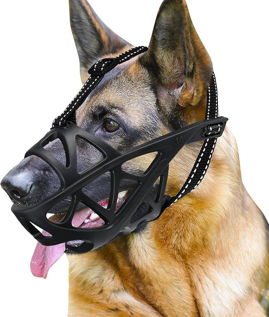 Dog Muzzle for Large Dogs, Medium and X-Large Aggressive Dog, Breathable Basket Muzzles, Suitable for Grooming Trimming Training, Allows Panting Drinking (Black, S)