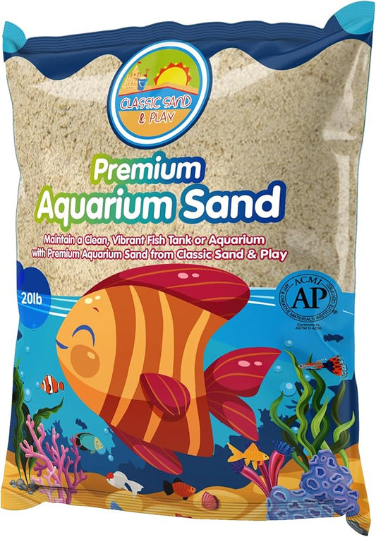 CLASSIC SAND & PLAY Natural Aquarium Sand for Freshwater and Saltwater Tanks, 20 lb. Bag, Improves Filter Life and Filtration Process, Pre-Washed Fine Sand, Natural