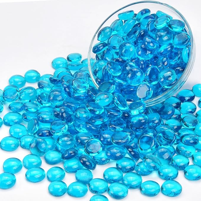 2LB Ocean Blue Flat Glass Marbles for Vases, Gemstone Beads Vase Filler Decorative Glass Pebbles for Fish Tank, DIY Crafts, Aquarium Decor Rocks